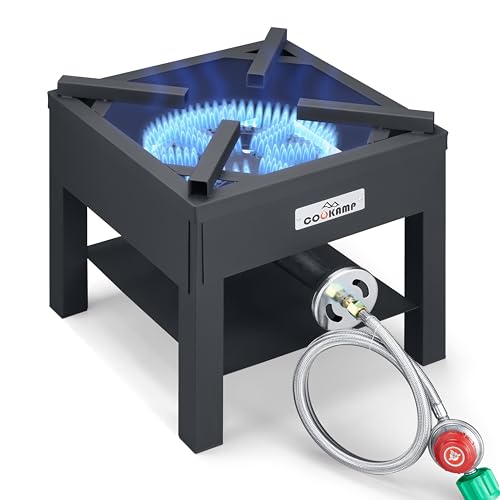 COOKAMP High Pressure Banjo 1-Burner Outdoor Propane Gas Cooker 260000 BTU with 0-30 PSI Adjustable Regulator and Steel Braided Hose For Outdoor Cooking Turkey Fry (BALCK) SA1750 - color: BALCK