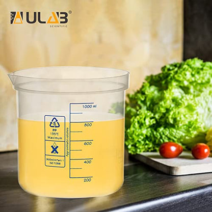 ULAB Scientific Stackable Graduated Plastic Beakers, Vol.2000ml(68oz), with Easy-to-Read Printings in Blue, UBP1017 - style: Vol.2000ml with blue printings