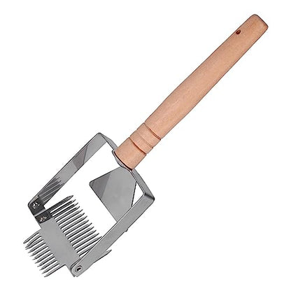 Qiilu Honey Scraper Tool Uncapping Fork Double Head Honey Cutting Fork Beekeeping Equipment for Beekeepers (Double-Ended Wooden Handle)
