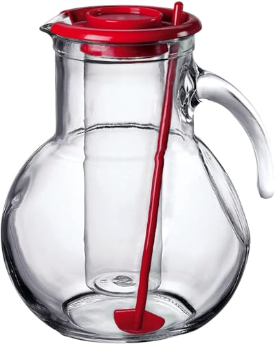 Bormioli Rocco Kufra Jug with Ice Container, Red Lid, 72 3/4 Ounce - color: Red, size: 67.8 Ounces