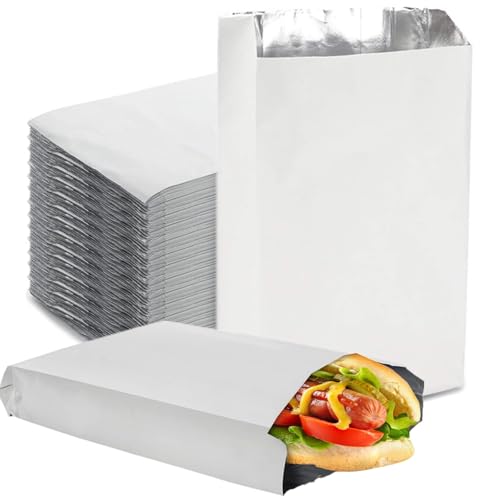 150 Pack Foil Sandwich Wrap, 4 LB Insulated Hot Dog Bag, Grease Resistance Paper Foil Hamburgers Bags for Breakfast Lunch, Fast Food, Food Truck, Serving, BBQ