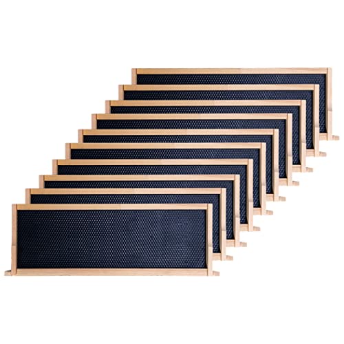 POLLIBEE Medium or Super Bee Hive Frames and Wax Foundations,10 Pack Honey Bee Frames with 100% Beeswax Coated Food Grade Foundation Sheets, Beekeeping Supplies,6-1/4-Inch (Black) - size: Medium Black
