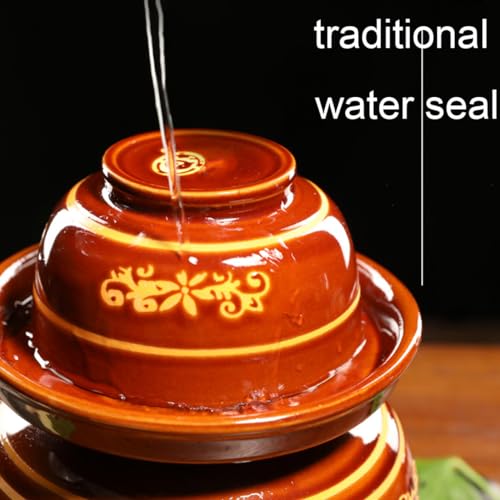 Ceramic Pickle Jar with Lids,Large Traditional Chinese Porcelain Pickle Jar Pickling Jars,Ceramic Fermentation Crock with Water Seal Airlock Lid,Sauerkraut Crock 5KG (5KG - size: 5KG