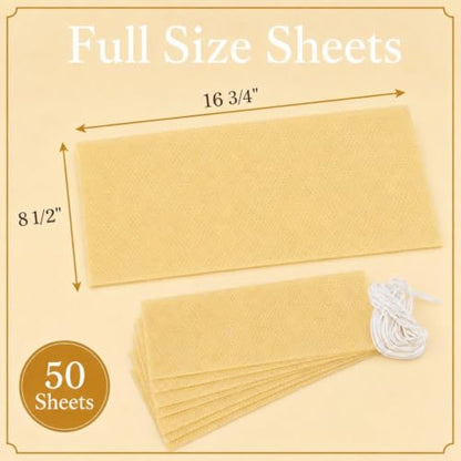 Stakich Candle Making Pure Beeswax Kit, 50 Full Size Sheets - 8 1/8 Inch x 16 3/4 Inch - Comes with Wicking and Instructions - size: 50 Sheets
