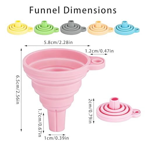 Douji 6PCS Silicone Collapsible Kitchen Funnel Set, Food Grade Silicone Funnels for Liquid Transfer Filling Water Bottle Kitchen Gadgets Accessories