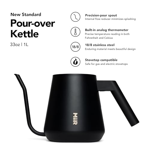 MiiR New Standard Pour-Over Kettle | Precision Angled Spout & Thermometer for Perfect Brewing, 1L Kettle for Smooth Pour-Over
