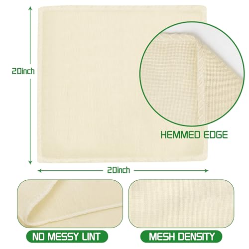 10 Pcs Cheese Cloths, 20x20 Inch Grade 100 Hemmed CheeseCloth for Cooking, Reusable Unbleached Cotton Strainer for Juicing, Baking, Cheese and Yogurt Making