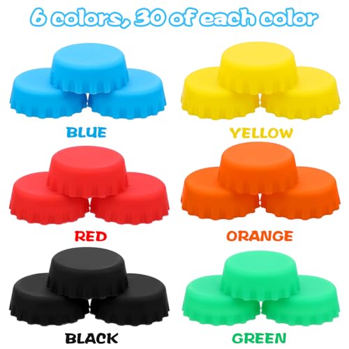 180 PCS Silicone Rubber Bottle Caps, 6 Colors Reusable Beer Caps for Home Brewing Beers, Soft Drink, Wine & Beer Bottles, Soda Bottles Kitchen Gadgets