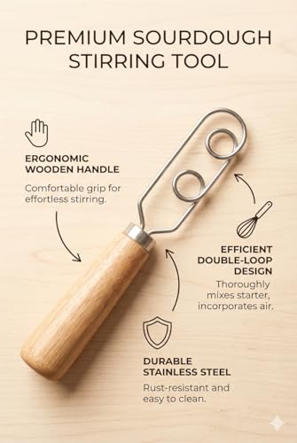Sourdough Starter Stirring Hook and Danish Dough Whisk | Small Size to Fit in Jars | Improve the Mixing Standard Of Your Starter For Better Baking Results | New England Sourdough Starter Co. - size: 8 inches