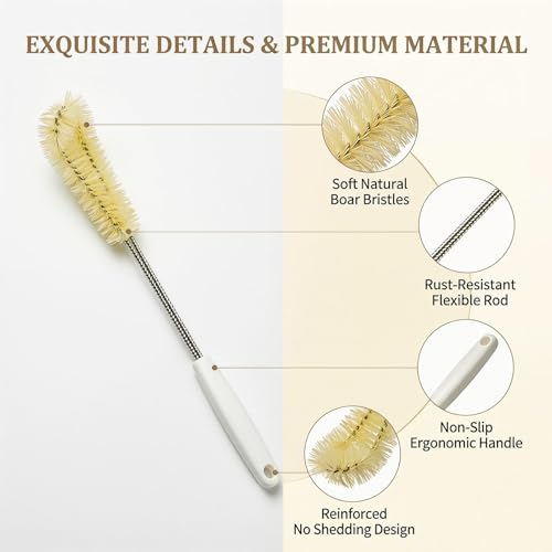 Long Water Bottle Cleaning Brush Bendable Bristles Design with Hook and Comfort Handle Bottle Washing Brush for for Baby Milk Bottle Decanter Glass Jugs Juicers Cleaner Brushes