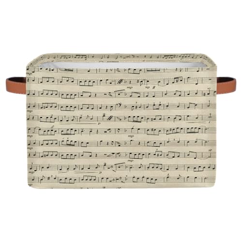AUUXVA Storage Basket Music Note Vintage Stave Storage Cube Box Durable Canvas Collapsible Toy Basket Organizer Bin with Handles for Shelf Closet Bedroom Home Office - color: Vintage Stave Music Note, size: 1 Pack