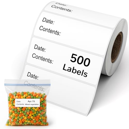 Freezer Labels for Food Containers – Removable, 1" x 3", 500 pcs Washable Date Labels to Write On, Fit for Ziploc Freezer Bag, Fridge Storage | Waterproof, No Residue