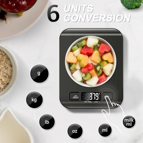 Food Scale, 11lb Kitchen Scale with 6 Units Tare Function & LCD Display, 0.05oz/1g Stainless Steel Digital Food Scale Grams and Ounces for Baking, Cooking, Dieting and Meal Prep (Black) - color: Black