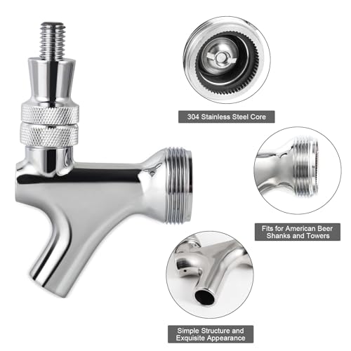 Draft Beer Faucet Beer Line Shank Kit Kegerator Parts Beer Tower Dispenser Replacement Set Self-Closing Beer Tap Wrench I.D.3/16” Beer Tubing 1/4”Keg Coupler Barb Cleaning Brush Tap Cover