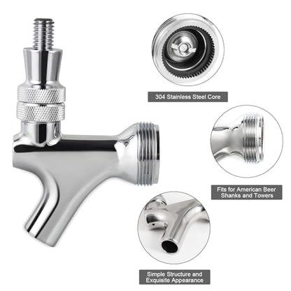 Draft Beer Faucet Beer Line Shank Kit Kegerator Parts Beer Tower Dispenser Replacement Set Self-Closing Beer Tap Wrench I.D.3/16” Beer Tubing 1/4”Keg Coupler Barb Cleaning Brush Tap Cover