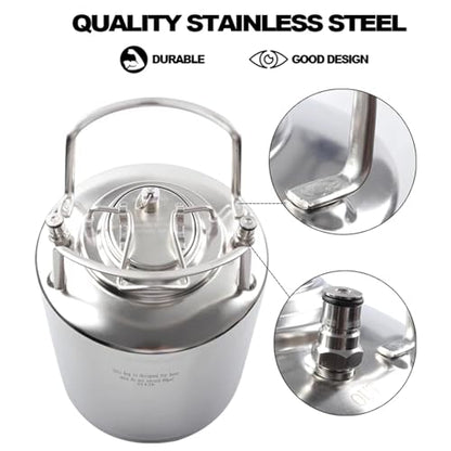 2.5 Gallon 10L Cornelius Style Stainless Steel Beer Keg with Faucet Tubing Kit and Dual Gauge CO2 Regulator