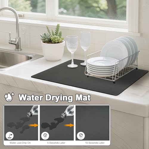 Dish Drying Mats for Kitchen Counter, Waterproof Coffee Mat for Countertop, Under Sink Mats, Coffee Bar Mat Accessories - size: 12" x 19"