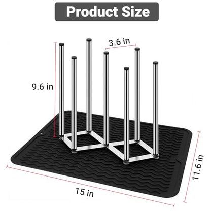 Stainless Steel Bottle Drying Rack with Non-Slip Silicone Mat – Foldable Water Bottles Dryer Stand for Cups, Tumblers, Wine Glasses & Baby Bottles, Space-Saving Countertop Bottle Rack Organizer