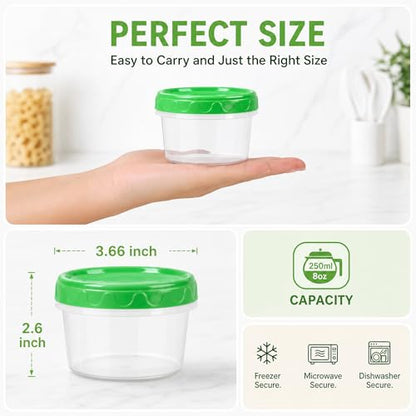 EONJOE 8oz Small Plastic Freezer Food Containers with Lids, 1 Cup, 12pcs | Airtight & BPA-free for fresh food. Dishwasher/freezer safe, perfect for daily meal prep, portion control,snacks on-the-go. - size: 8oz