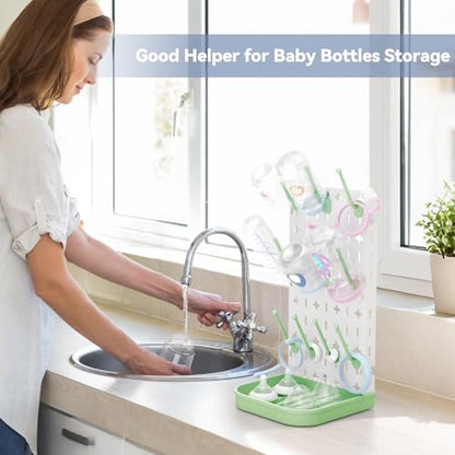 Baby Bottle Drying Rack Baby Bottle Holder Space Saving Bottle Dryer Rack Station Countertop Storage Organizer 12 Travel Bottle Drying Rack Vertical Breast Pump Part Plastic Bag Cup Dryer Tower Green - color: Green