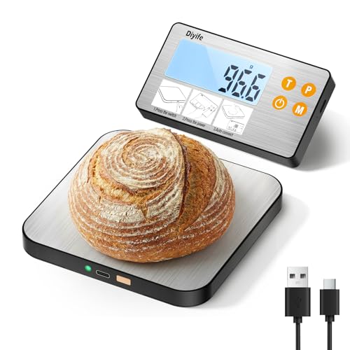 Rechargeable Split Food Scale, Diyife 33lb Digital Kitchen Scales with Split Display, 1g/0.1oz High Accurate, Food-Grade 304 Stainless Steel, 7 Units, Backlit LCD, for Cooking, Baking, Meal Prep - color: Silver