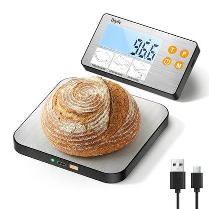 Rechargeable Split Food Scale, Diyife 33lb Digital Kitchen Scales with Split Display, 1g/0.1oz High Accurate, Food-Grade 304 Stainless Steel, 7 Units, Backlit LCD, for Cooking, Baking, Meal Prep - color: Silver