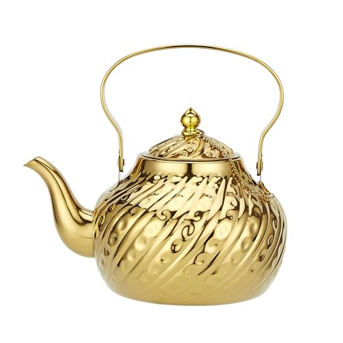 SANQIAHOME 2000ml stainless steel antique style teapot,with Infuser, thickened boiling kettle, lifting handle,Gold - color: Gold(D), size: 2000ml