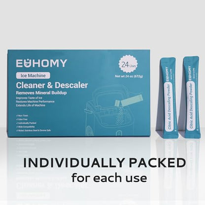EUHOMY Ice Maker Cleaner & Descaler | 24 Use & Individually Packed | Ice Machine Cleaner with Organic Citric Acid Descaling Powder, Ideal for All Brands - size: 24 Ounce(pack of 1)