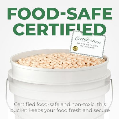 5-Gallon White Bucket Pail Container with Lid | Food Grade | Heavy-Duty Approx 90 MIL Extra Durable | Metal Handles with Plastic Grip | Multi-Use | Easy Stack and Store | BPA Free - 3 Pack - color: White - 5 Gallons, size: 3 Packs