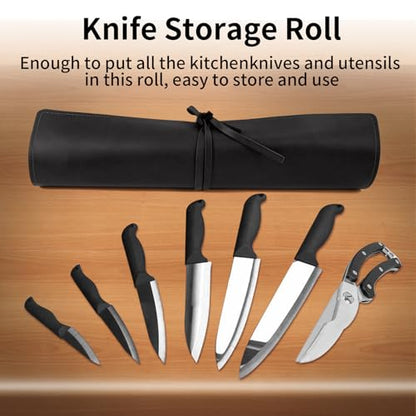 Genuine Leather Knife Roll, Knife Bags for Chefs Professional, Small Chef'S Knife Case Holder, Knives Holders Protectors with 7 Slots - color: 7 Slots Black