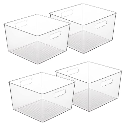 Vtopmart 4 Pack Extra Large Clear Plastic Storage Bins,11x11 Cube Acrylic Organizer Square Containers with Handle for Pantry,Closet,LaundryRoom,Kitchen,Bathroom,UnderSink Organization - size: Without Lid