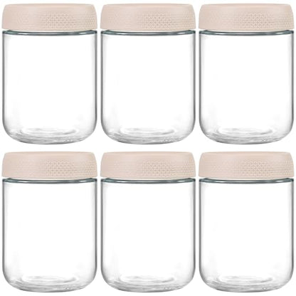NETANY 6-pack 16oz Glass jars with Airtight Lids, Overnight Oats Containers with Lids, Wide mouth Mason Salad jars, Glass Food Storage Containers for Snacks Yogurt Spice Sugar-Beige - color: Beige-6pack-16oz