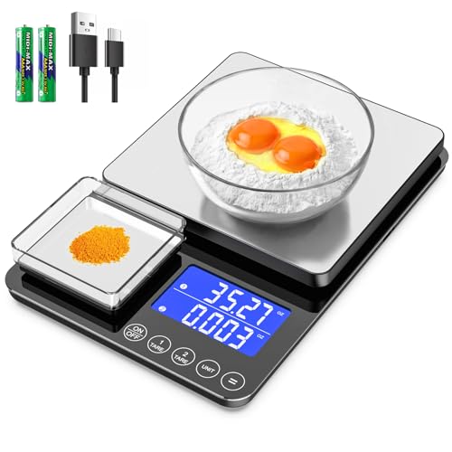 KKZ 0.001oz/33lb Kitchen Scale, Dual Platform Food Scale Grams and Ounces Rechargeable for Weight Loss Baking Cooking Meal Prep Sourdough Bread, Stainless Steel - size: Rechargeable version