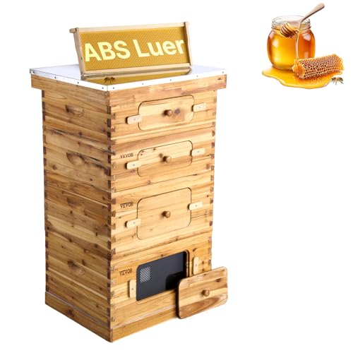 VEVOR 10 Frame Bee Hive, Beeswax Coated Fir Wood, Bee Hives Starter Kit,2 Deep + 2 Medium Bee Boxes Langstroth Beehive Kit, Transparent Acrylic Windows with Foundations for Beginners Pro Beekeepers - size: Deep Box x 2+ Medium Box x 2