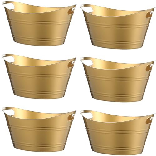 Patelai 6 Pcs Ice Buckets Bulk, Plastic Ice Buckets with Handles, Oval Storage Tub, Large Capacity Drink Tub for Party Bar Wine Beer Champagne Beverage Bottle Cooler(4.5 Liter,Gold) - color: Gold, size: 4.5 Liter