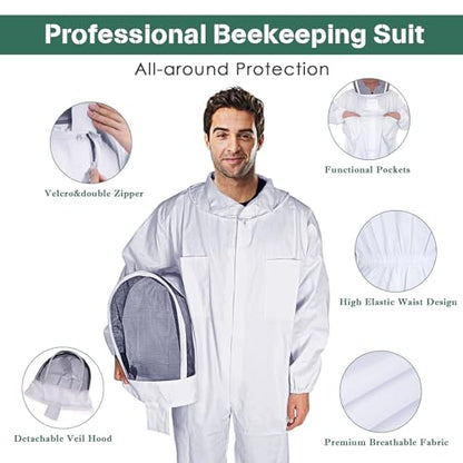 Bee Suit Professional Beekeeper Suit for Men Women | Full Body Veil Hood Beekeeping Supplies Costume for Beekeeper (XL (with Gloves)) - size: XL (with Gloves)