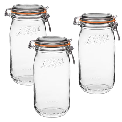 Le Parfait Super Jar 1.5L (48oz) French Glass Preserving Jar w/Airtight Rubber Seal & Wire Bail Closure - BPA-Free Canning Jar for Pickles, Fruit, Sauce & Food Storage - Made in France Since 1930 3PK - color: 48oz (Set/3)