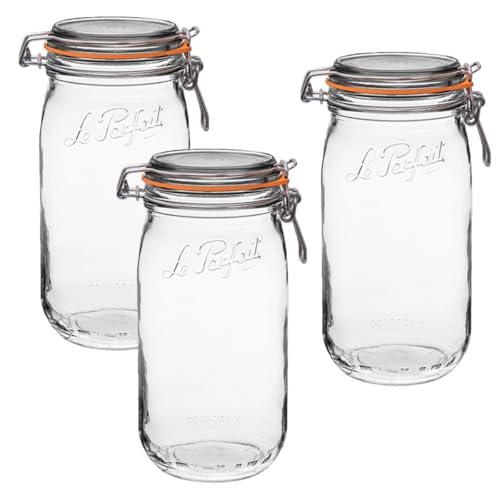 Le Parfait Super Jar 1.5L (48oz) French Glass Preserving Jar w/Airtight Rubber Seal & Wire Bail Closure - BPA-Free Canning Jar for Pickles, Fruit, Sauce & Food Storage - Made in France Since 1930 3PK - color: 48oz (Set/3)
