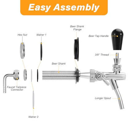 Long Shank Flow Control Beer Faucet, Beer Tap Faucet Upgraded Adjustable Bar Tap with Stainless Steel Core & Brass Body, 4" Draft Beer Shank with 5/16 Barb & G5/8 Thread for Homebrew - size: Brass and Stainless Steel