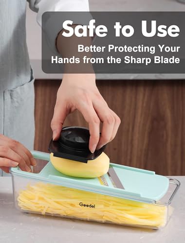 Geedel Professional Mandoline Slicer for Kitchen, Multi Purpose Vegetable Slicer Cutter, Vegetable Cutter Onion Cutter for Veggie Fruit Cheese - color: Light Blue