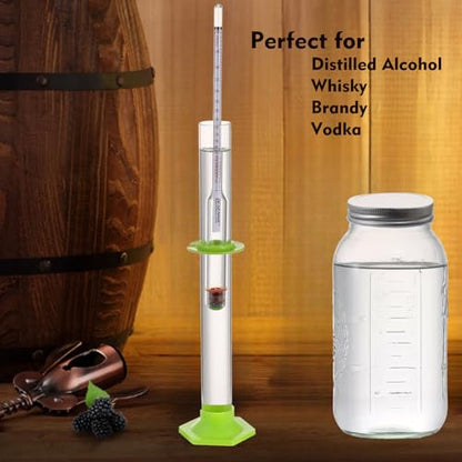 Hydrometer Alcohol Meter Test Kit 0-200 Proof and Tralle Hydrometer, Alcohol Proof Tester for Moonshine, Liquor, Spirits with Glass Test Jar Cleaning Brush Microfiber Cloth - color: Proof and Tralle Alcoholmeter Test Jar Kit