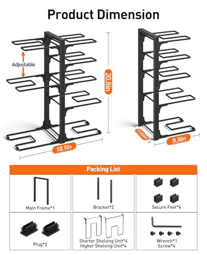 ORDORA Pots and Pans Organizer: under Cabinet, 20.8" Height Heavy Duty 120LBS Pots Pans Organizer Rack for under Cabinet 8-Tier Adjustable for Big Stockpots, Dutch Oven, Cast-iron Pans, Heavy Cookware - style: L-21"H-HeavyDuty