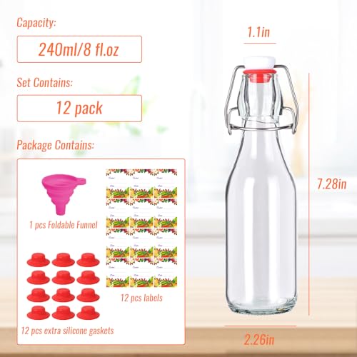 8 oz Swing Top Glass Bottles 12Pack, Reusable Flip Top Glass Bottle for Kombucha, Home Brewing, Beer, Beverage Storage(240ml, Set of 12)