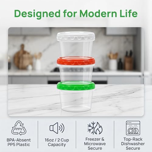 EONJOE 16oz Plastic Freezer Food Soup Containers with Lids, 2 Cup, 12pcs | Airtight & BPA-free for fresh food. Dishwasher/freezer safe, perfect for soup meal prep, portion control,snacks on-the-go - size: 16oz