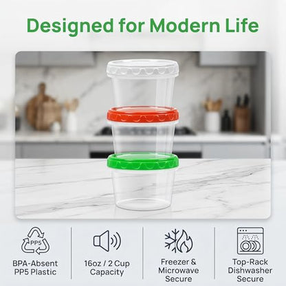 EONJOE 16oz Plastic Freezer Food Soup Containers with Lids, 2 Cup, 12pcs | Airtight & BPA-free for fresh food. Dishwasher/freezer safe, perfect for soup meal prep, portion control,snacks on-the-go - size: 16oz