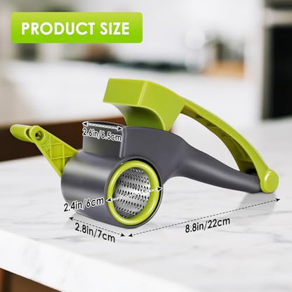 MASTERTOP Cheese Grater,Handheld Rotary Cheese Grater with 4 Stainless Steel Drums,Kitchen Graters Hand Crank for Cheese, Vegetables,Nuts,Chocolate