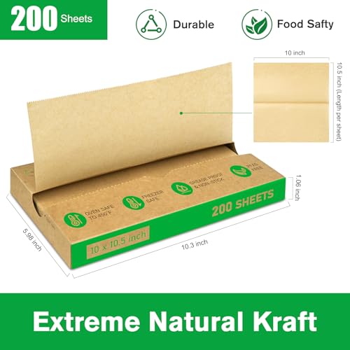 EcoDispose Precut POP UP Deli Paper Sheet Pack of 200, Interfolded Heavy Paper for Food Wrap and Serving (10" x 10-1/2", Kraft） - color: Kraft, size: 10“x10.5”inch
