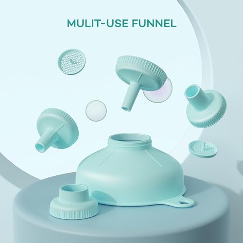 Wide Mouth Kitchen Funnel, Pisol Food Grade Plastic Canning Funnel with 4 Sizes Spouts for Filling and Regular Mason Jars, Spray Dropper Oil Bottle Jug Spices Shampoo Powder Oats Sauce LightGreen