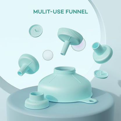 Wide Mouth Kitchen Funnel, Pisol Food Grade Plastic Canning Funnel with 4 Sizes Spouts for Filling and Regular Mason Jars, Spray Dropper Oil Bottle Jug Spices Shampoo Powder Oats Sauce LightGreen