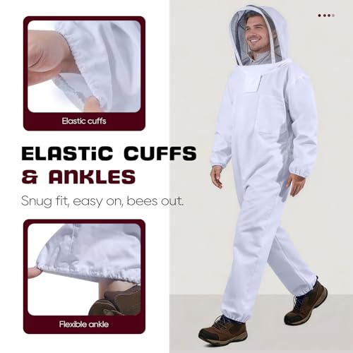 LONGADS Professional Bee Suit for Men and Women, Full Body Beekeeping Suit with Gloves & Protective Round Veil, Size XL (Fits 65-69 Inches / 5'5"-5'9") for Apiary & Backyard - size: XL for 5'7"-5'11"